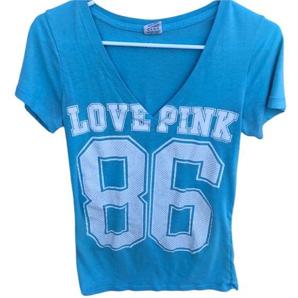 PINK Victoria's Secret Tops - Victoria's Secret Pink V neck blue & white Tee!